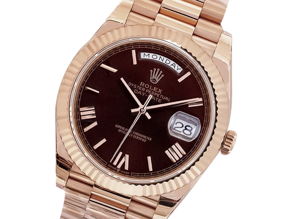 Day-Date 40 Rose Gold 'President' with Chocolate Dial (Roman Numerals) and Fluted Bezel