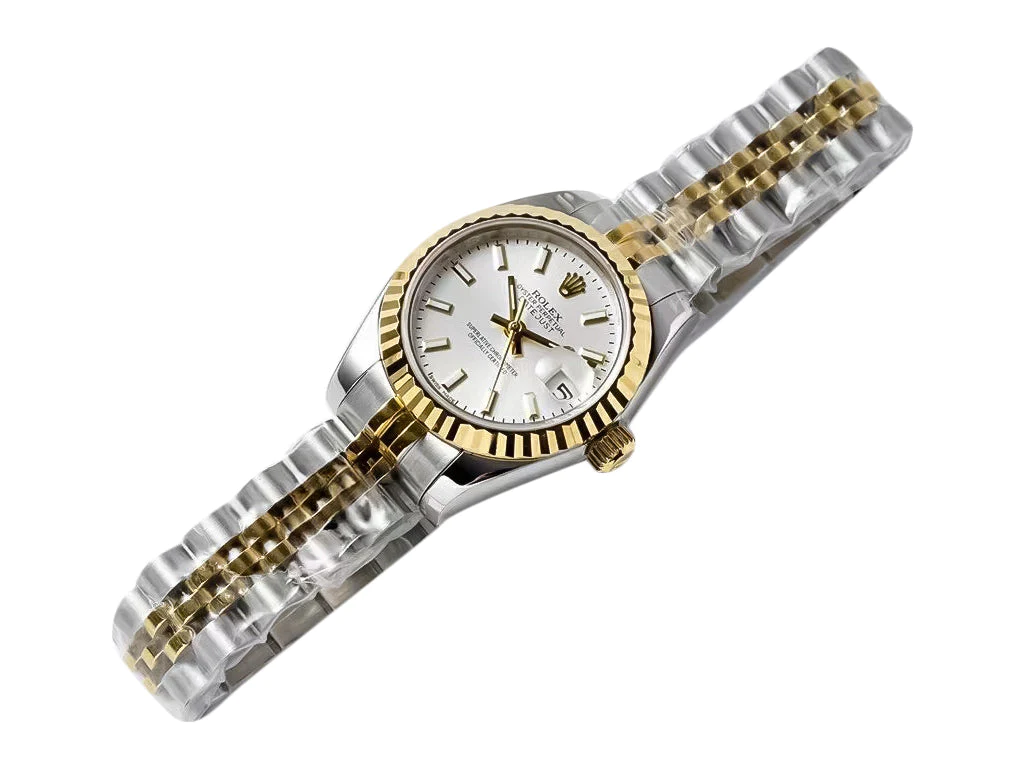 Lady-Datejust 28 Two Tone Yellow Gold on Jubilee with Silver Dial and Fluted Bezel