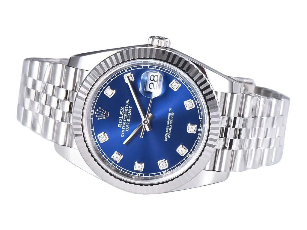 Datejust 41 Stainless Steel on Jubilee with Diamond Blue Dial and Fluted Bezel