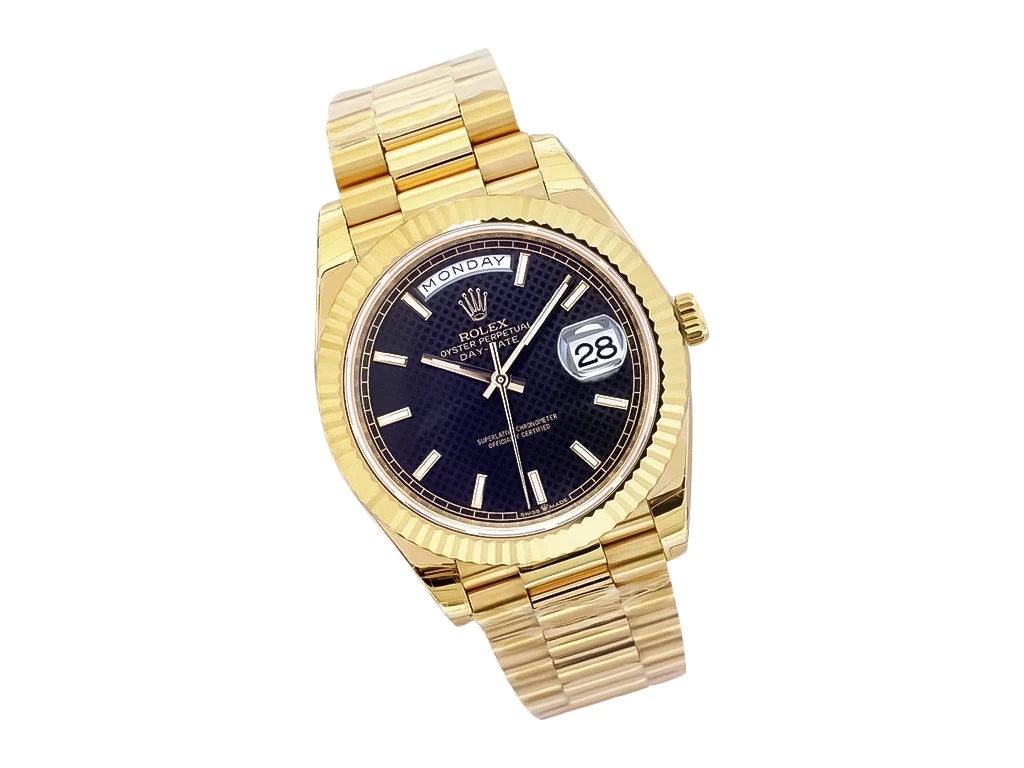 Day-Date 40 Yellow Gold 'President' with Black Motif Dial and Fluted Bezel
