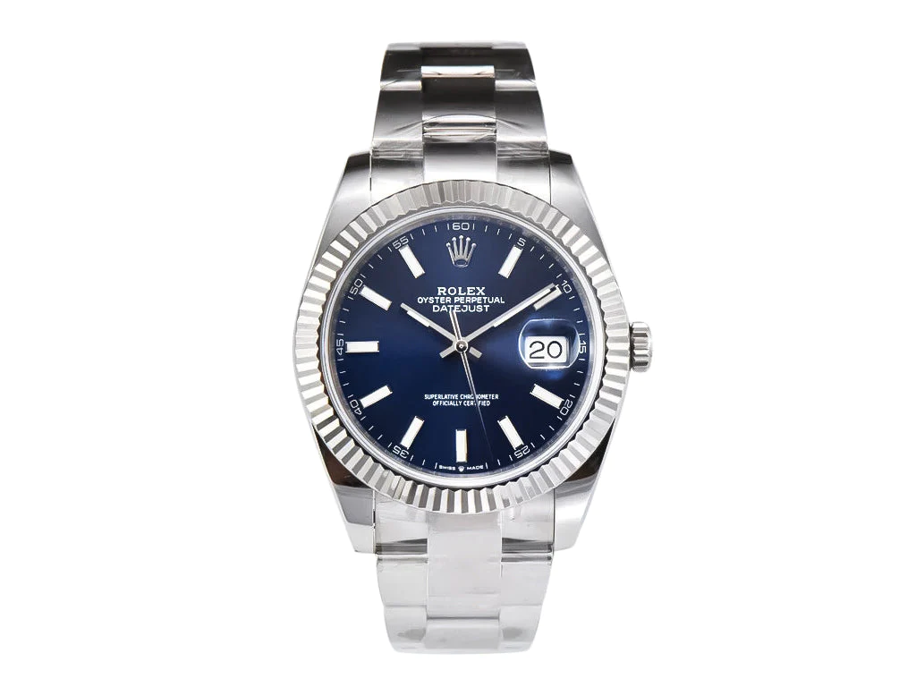 Datejust 41 Stainless Steel on Oyster with Blue Dial and Fluted Bezel