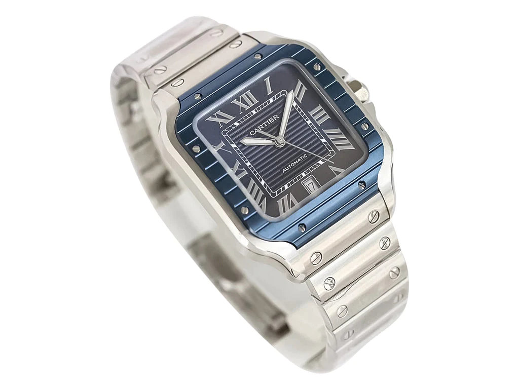 Santos Large Stainless Steel with Blue Dial and Blue Bezel (40mm)