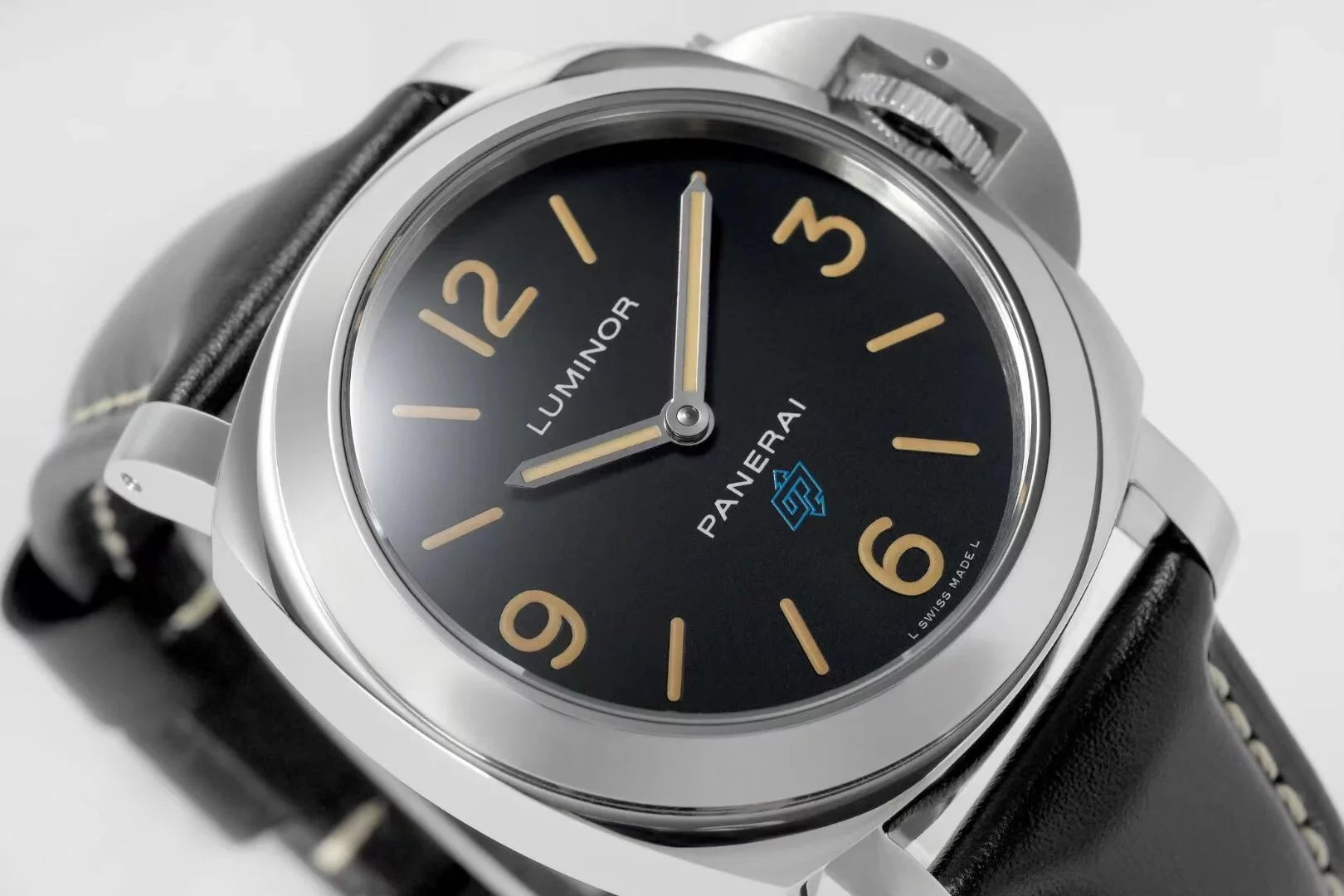 Luminor Base Logo Paneristi 15th Anniversary Handwound Stainless Steel Case with black dial and Black strap (44mm)