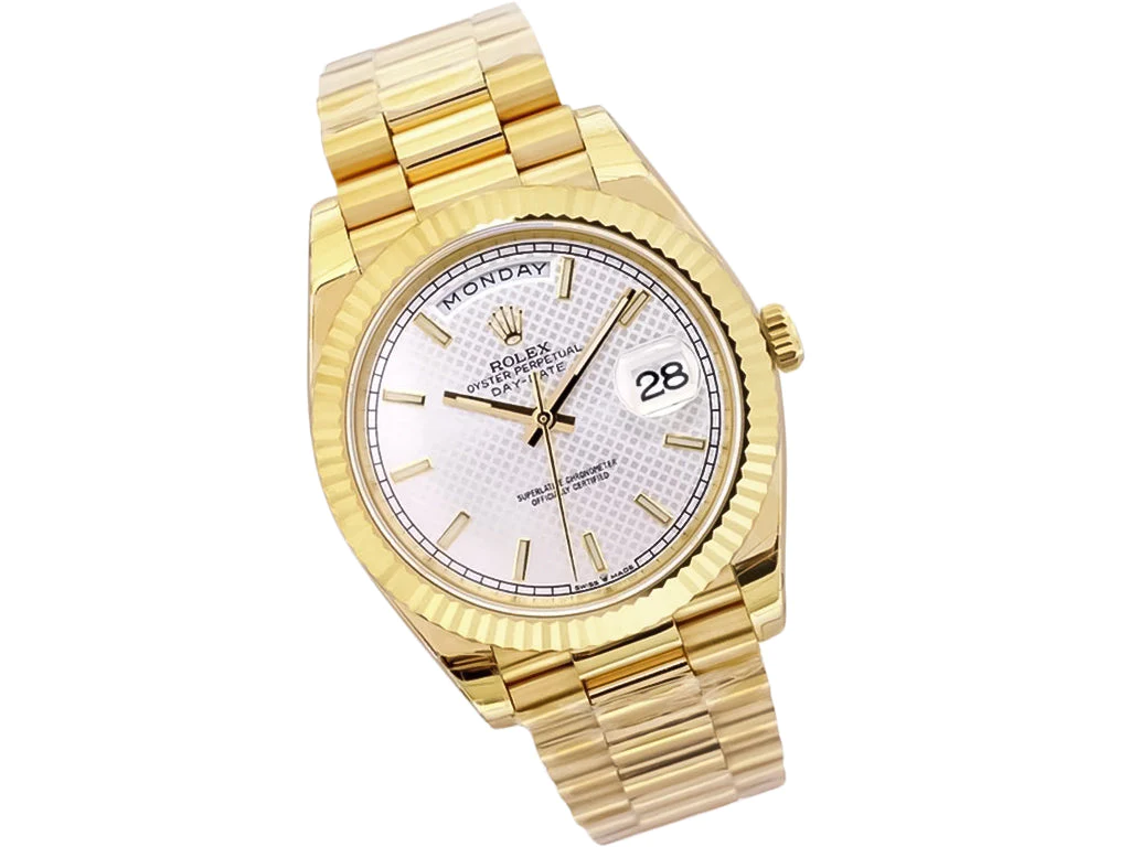 Day-Date 40 Yellow Gold 'President' with Silver Motif Dial and Fluted Bezel