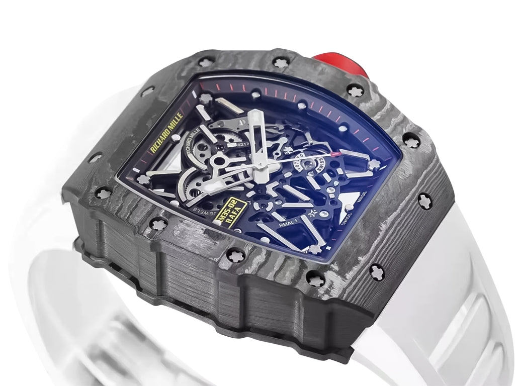 RM 35-02 Rafa Black Bezel Red Markers White Rubber Strap (49mm)