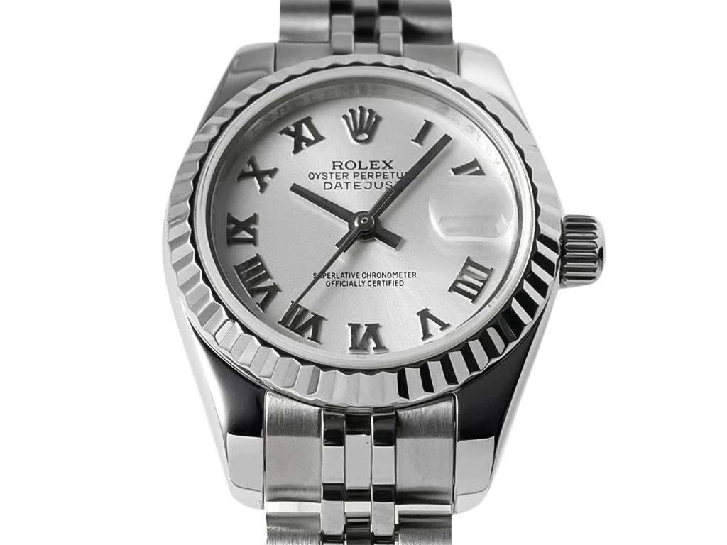 Lady-Datejust 28 Stainless Steel on Jubilee with White Dial (Roman Numerals) and Fluted Bezel