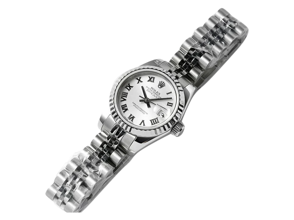 Lady-Datejust 28 Stainless Steel on Jubilee with White Dial (Roman Numerals) and Fluted Bezel