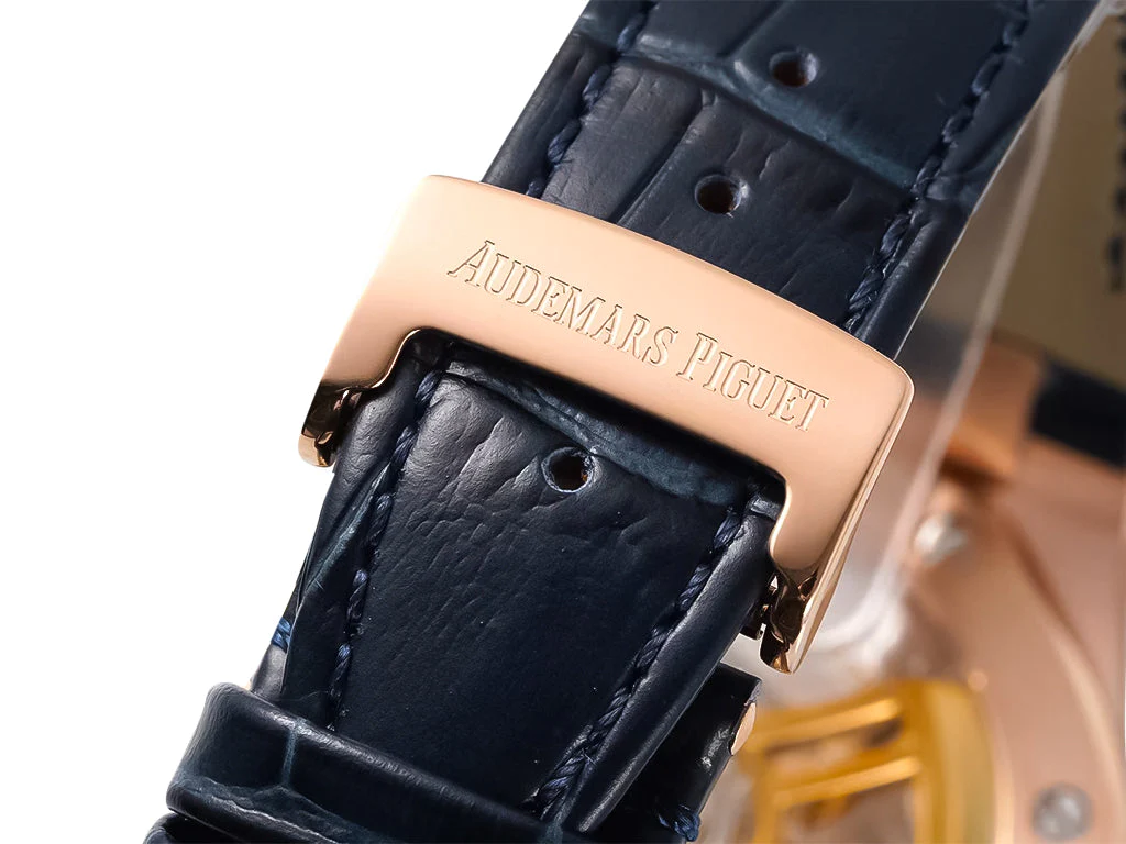 Royal Oak Pink Gold '50th Anniversary' with Blue Dial and Leather Strap (41mm)