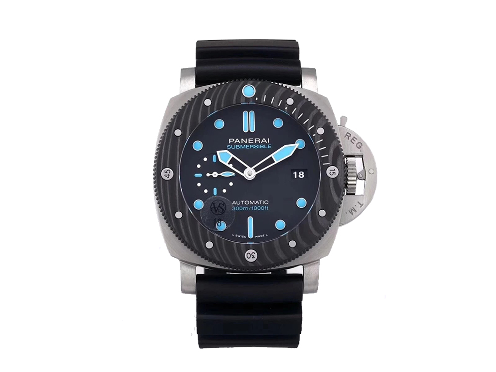 Luminor Submersible 47 3 Days Automatic BMG-Tech, Titanium Case with Forged Carbon Bezel. Black Dial and black strap (47mm)