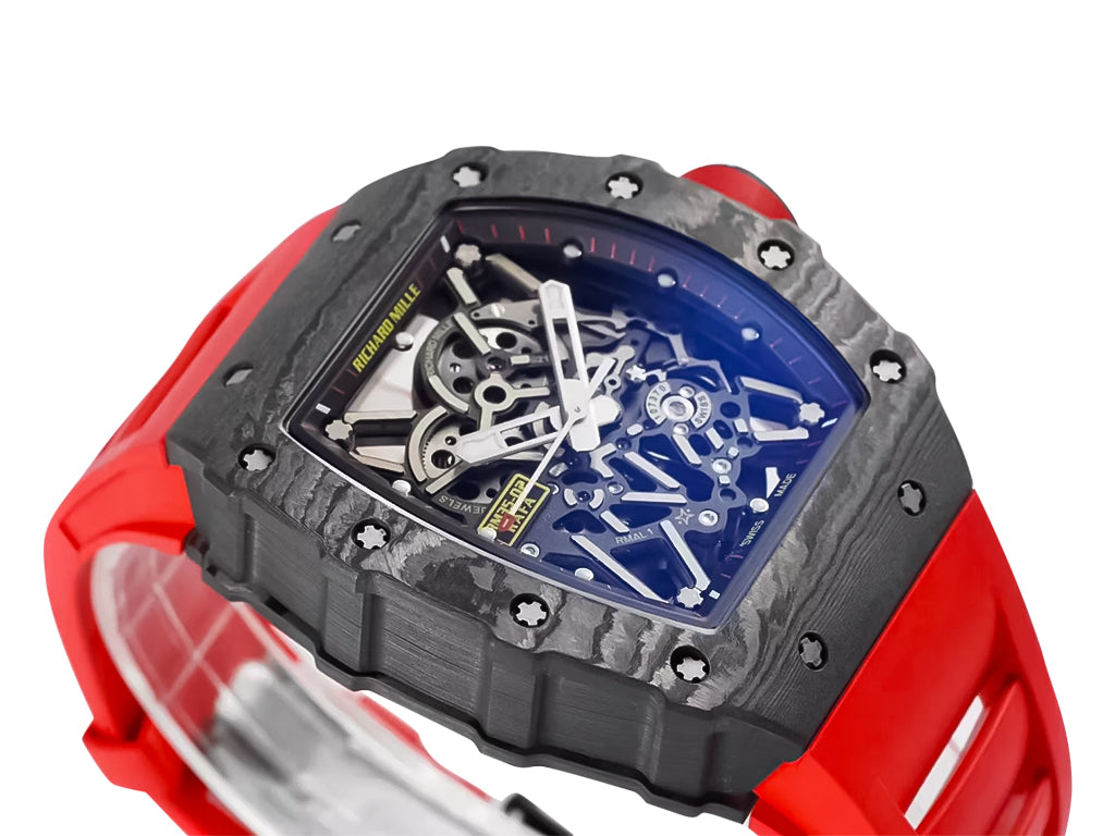 RM 35-02 Rafa Black Bezel Red Markers Red Rubber Strap (49mm)