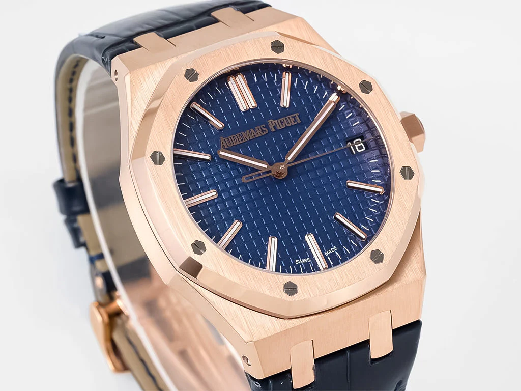 Royal Oak Pink Gold '50th Anniversary' with Blue Dial and Leather Strap (41mm)