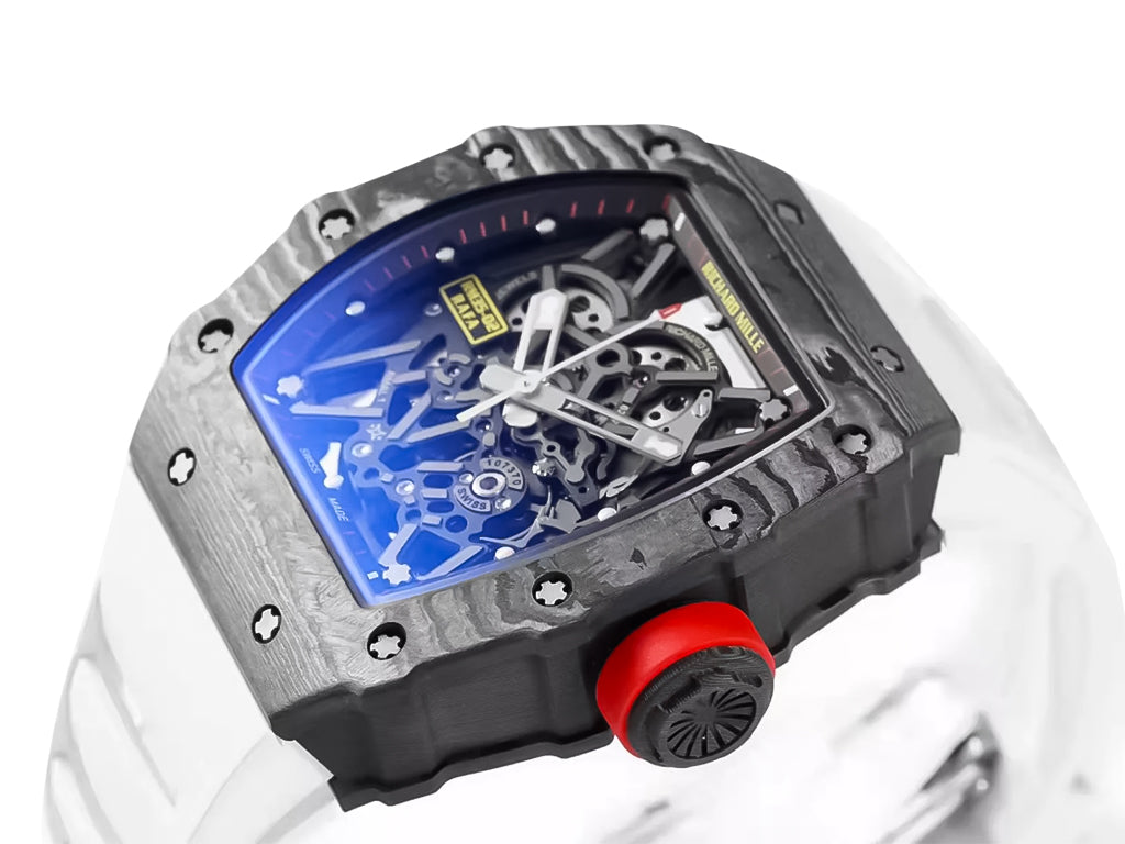 RM 35-02 Rafa Black Bezel Red Markers White Rubber Strap (49mm)