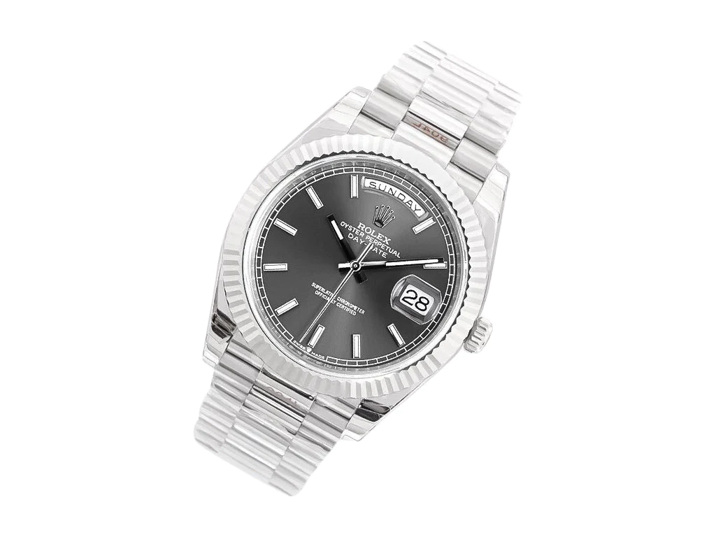 Day-Date 40 White Gold 'President' with Grey Dial and Fluted Bezel