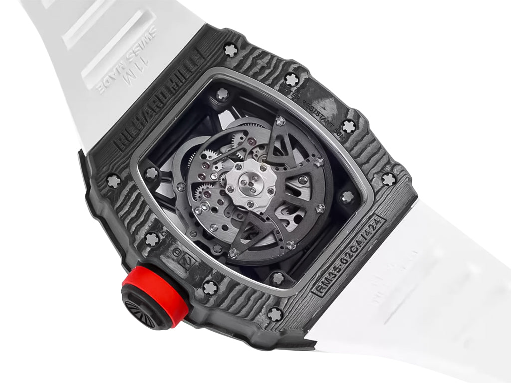 RM 35-02 Rafa Black Bezel Red Markers White Rubber Strap (49mm)