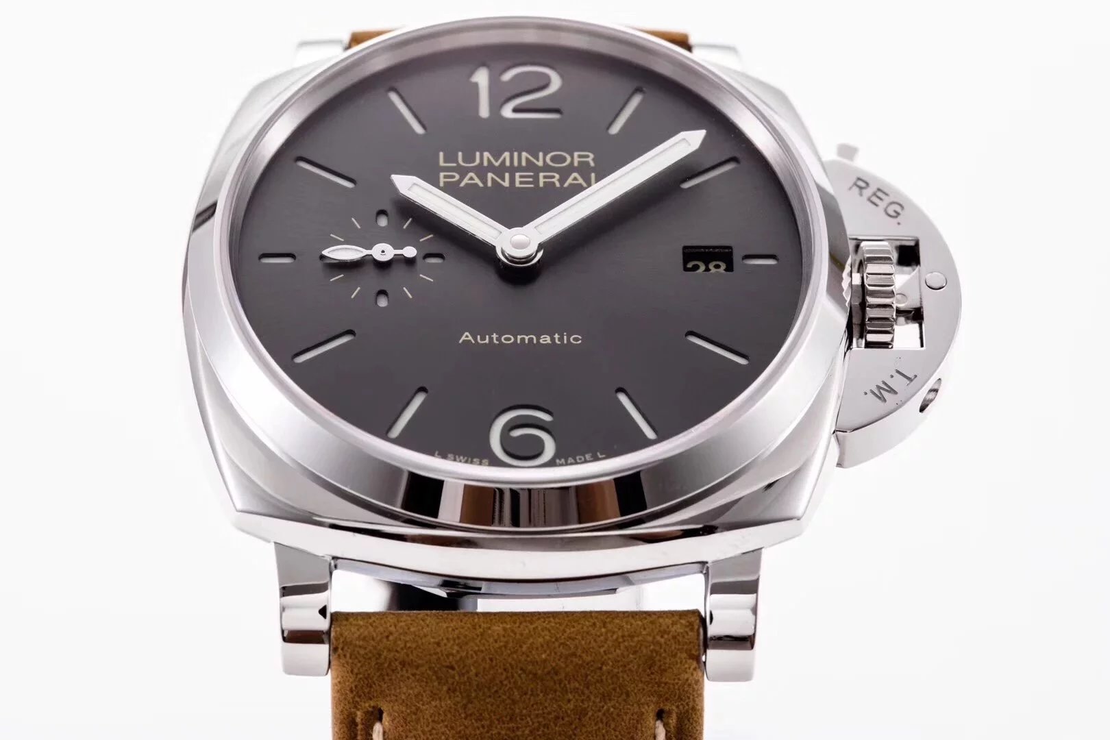 Luminor Due 42 3 Days Date Stainless Steel Case with Grey Sunburst Dial and brown strap (38mm)