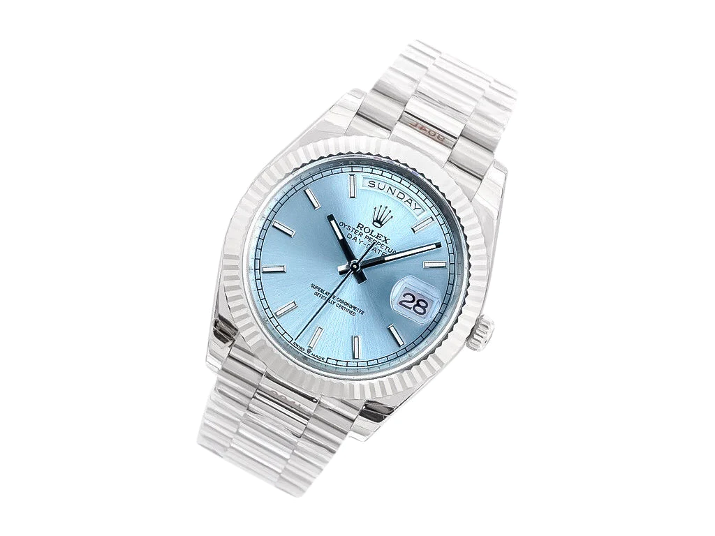 Day-Date 40 Platinum 'President' with Ice Blue Dial and Fluted Bezel