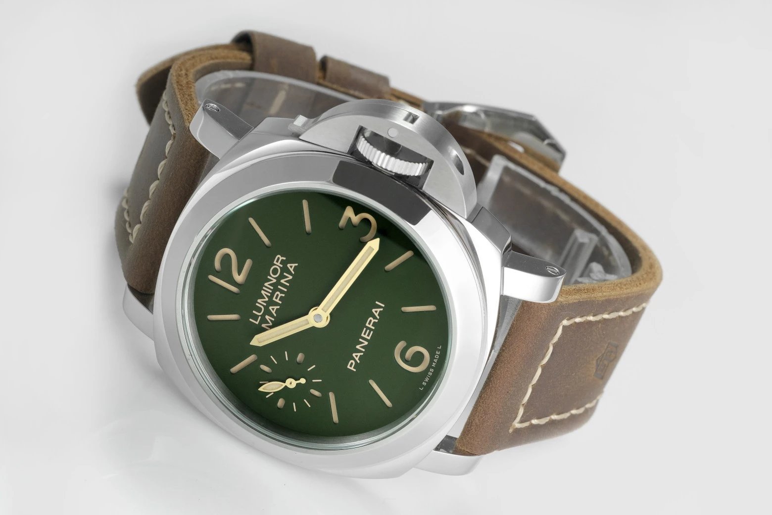 Luminor Marina 8 Days Paneristi. Stainless Steel Case with Green Dial and brown strap (44mm)