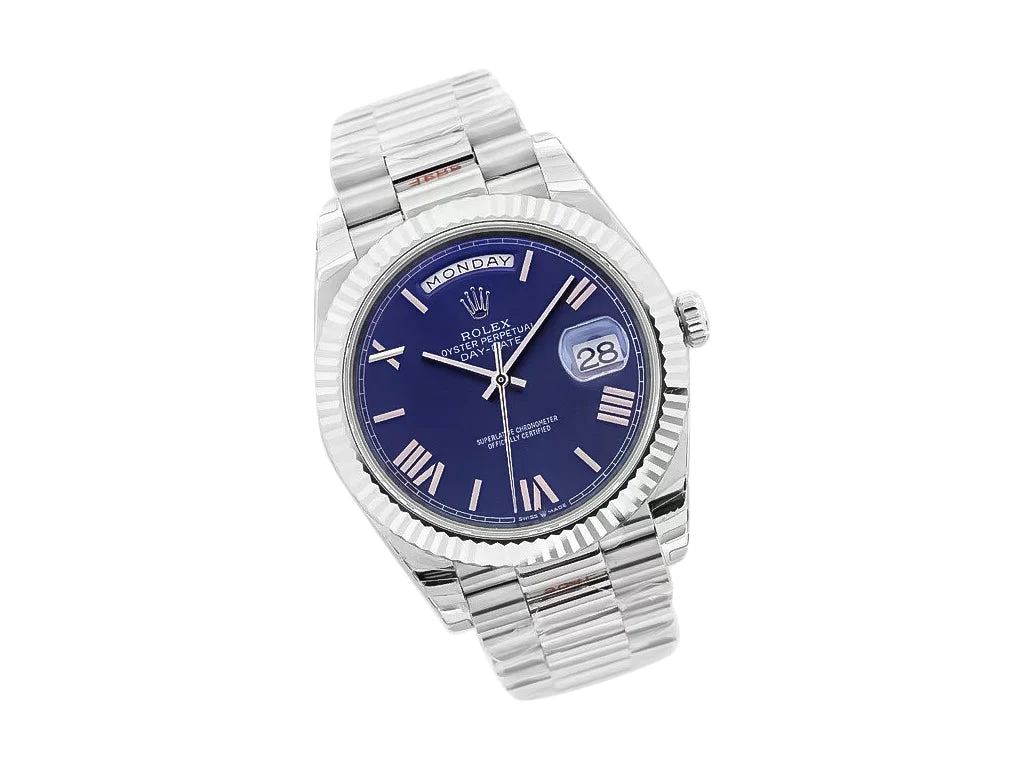 Day-Date 40 White Gold 'President' with Blue Dial (Roman Numerals) and Fluted Bezel