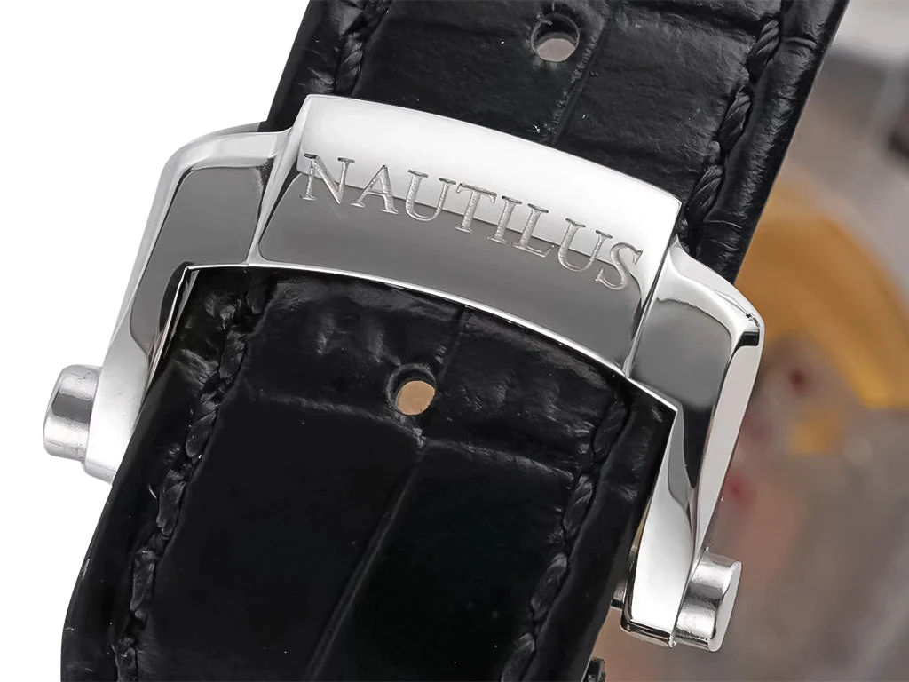 Nautilus Stainless Steel with Grey Dial on Leather Strap (40mm)