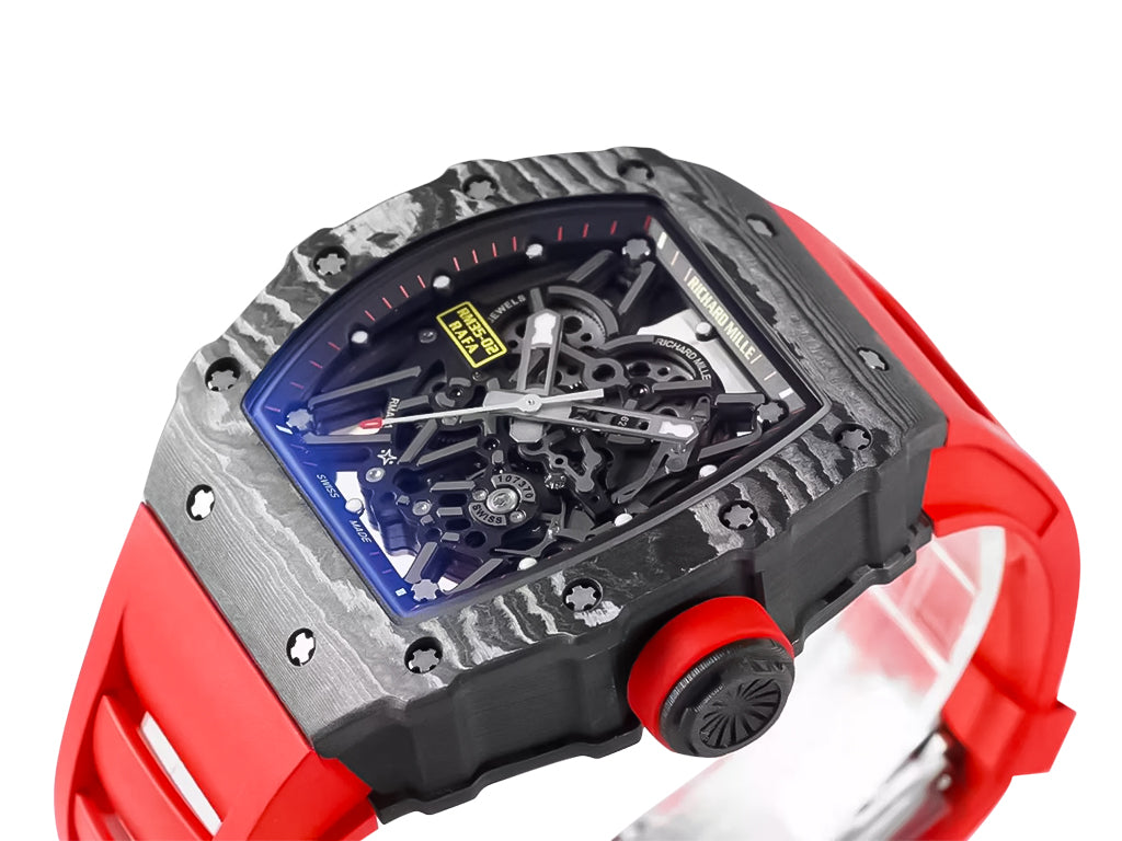 RM 35-02 Rafa Black Bezel Red Markers Red Rubber Strap (49mm)