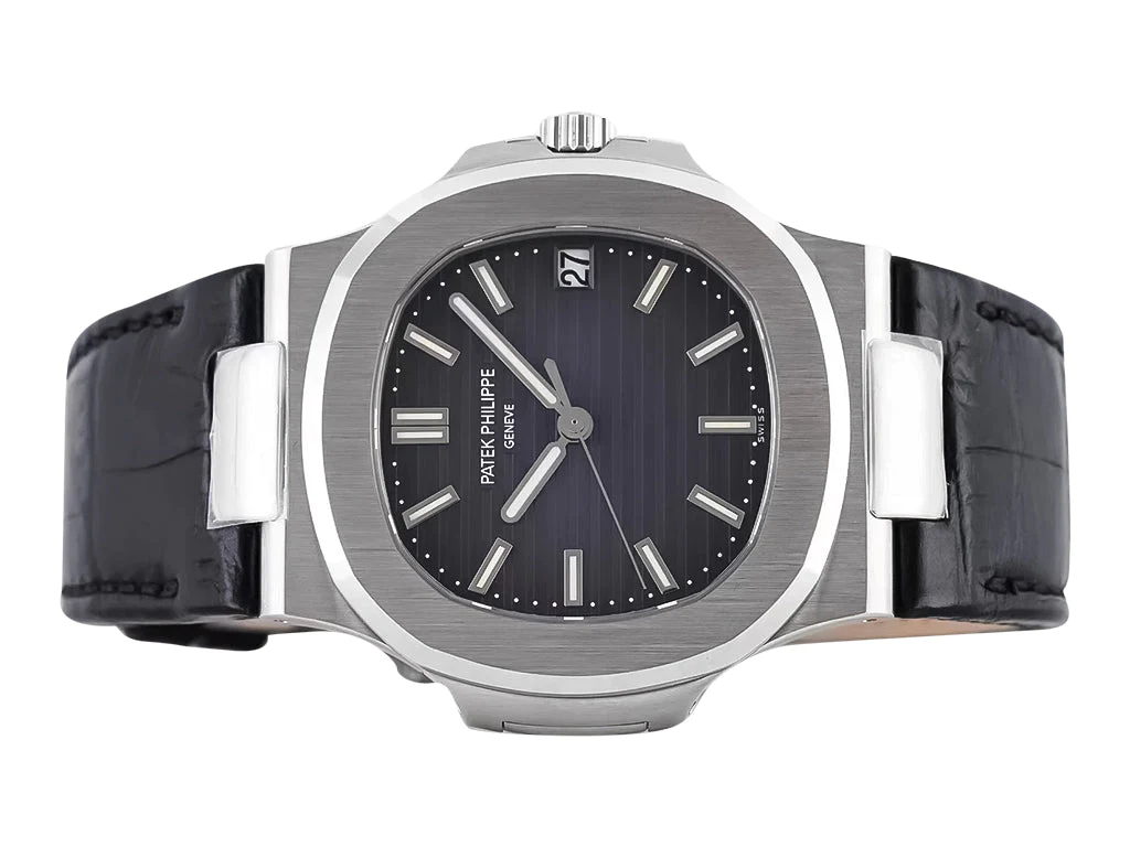 Nautilus Stainless Steel with Grey Dial on Leather Strap (40mm)