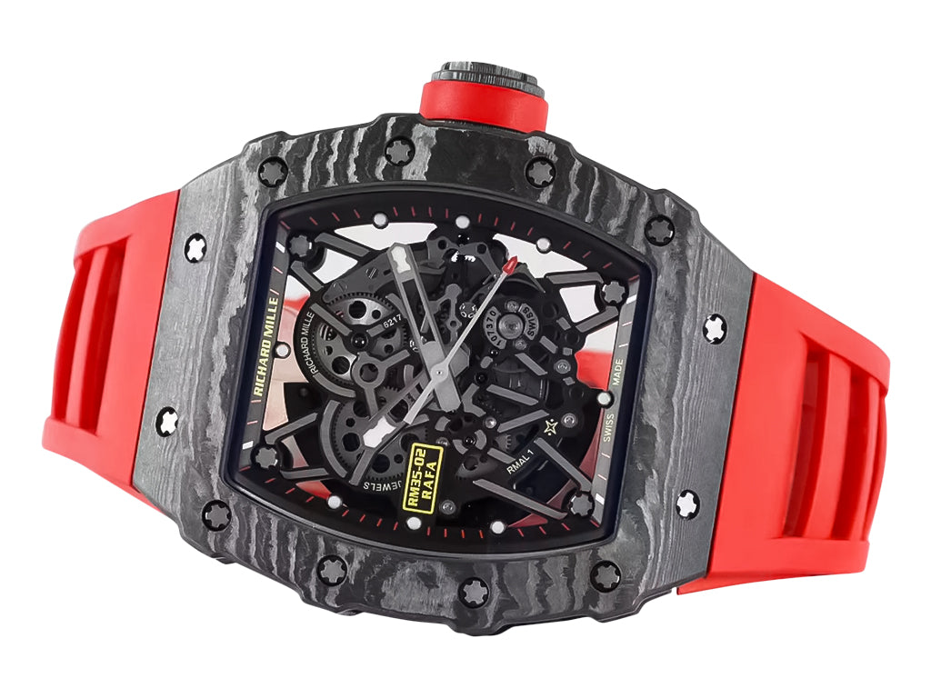 RM 35-02 Rafa Black Bezel Red Markers Red Rubber Strap (49mm)