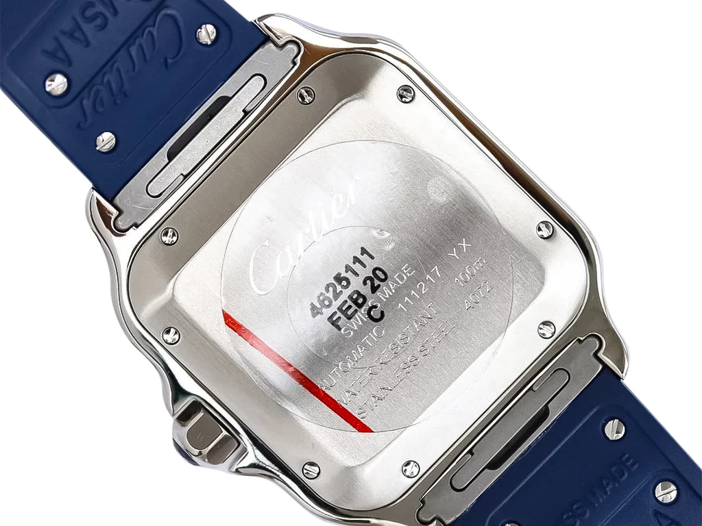 Santos Large Stainless Steel with Blue Dial and Blue Bezel (Rubber Strap) (40mm)