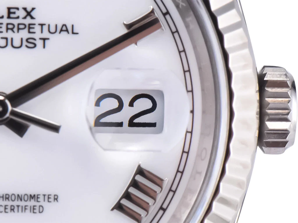 Datejust 36 Stainless Steel on Jubilee with White Dial (Roman Numerals) and Fluted Bezel