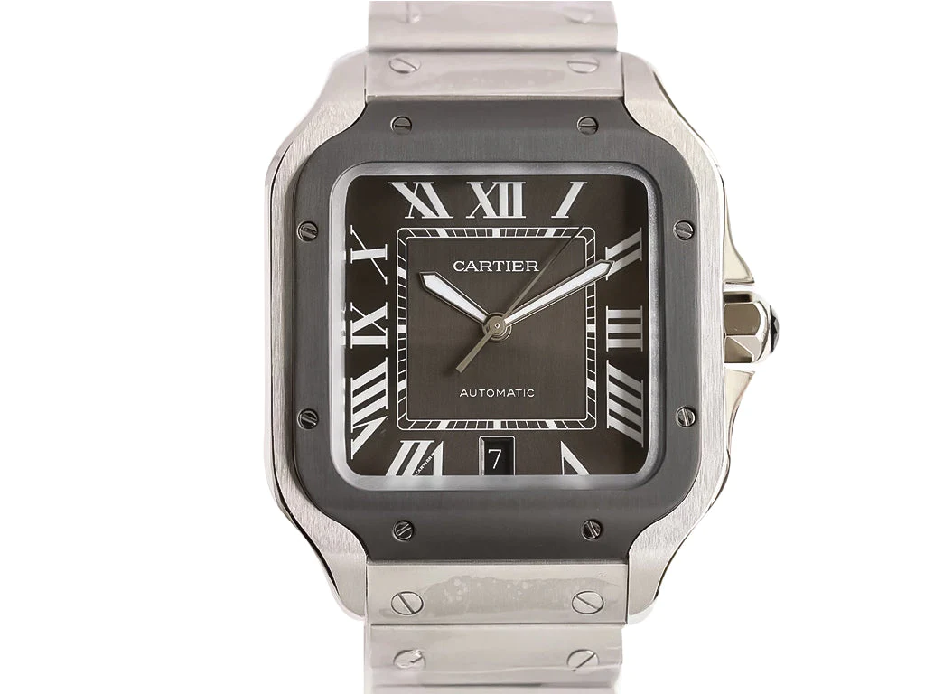 Santos Large Stainless Steel with Grey Dial and Grey Bezel (40mm)