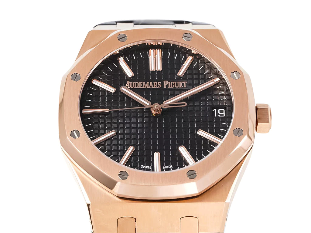 Royal Oak Pink Gold '50th Anniversary' with Black Dial and Leather Strap (41mm)