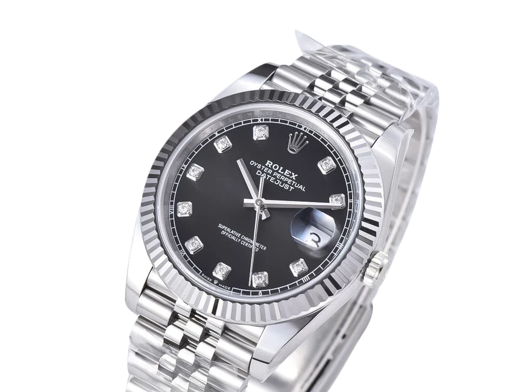 Datejust 41 Stainless Steel on Jubilee with Diamond Black Dial and Fluted Bezel