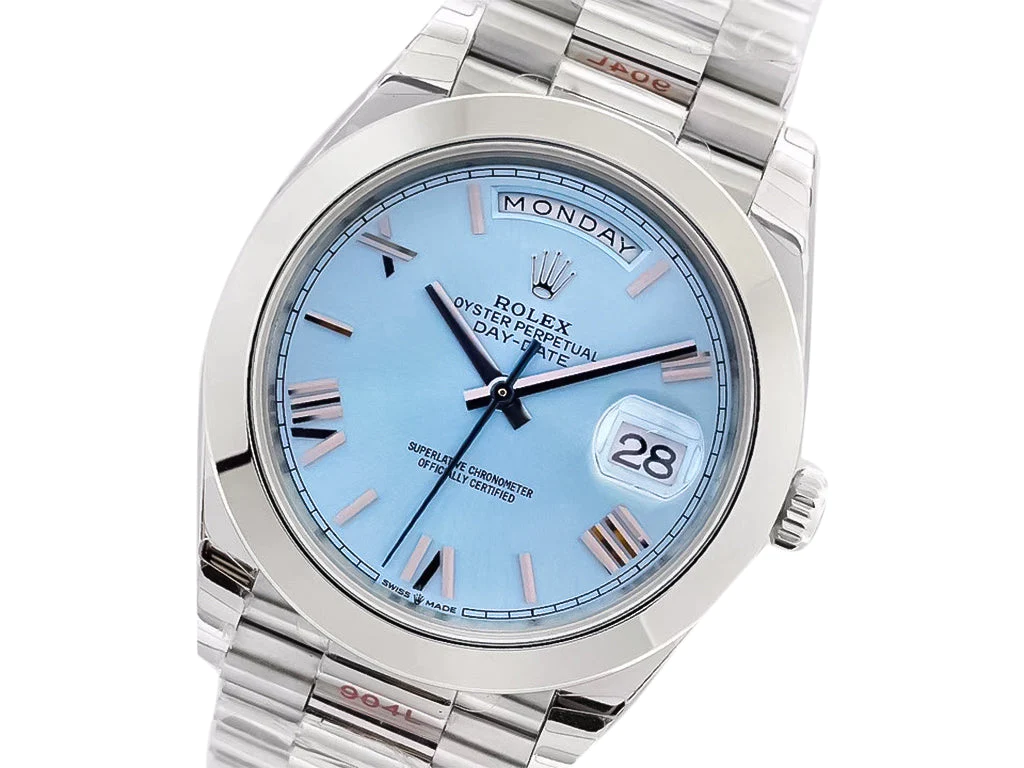 Day-Date 40 Platinum 'President' with Ice Blue Dial (Roman Numerals) and Smooth Bezel