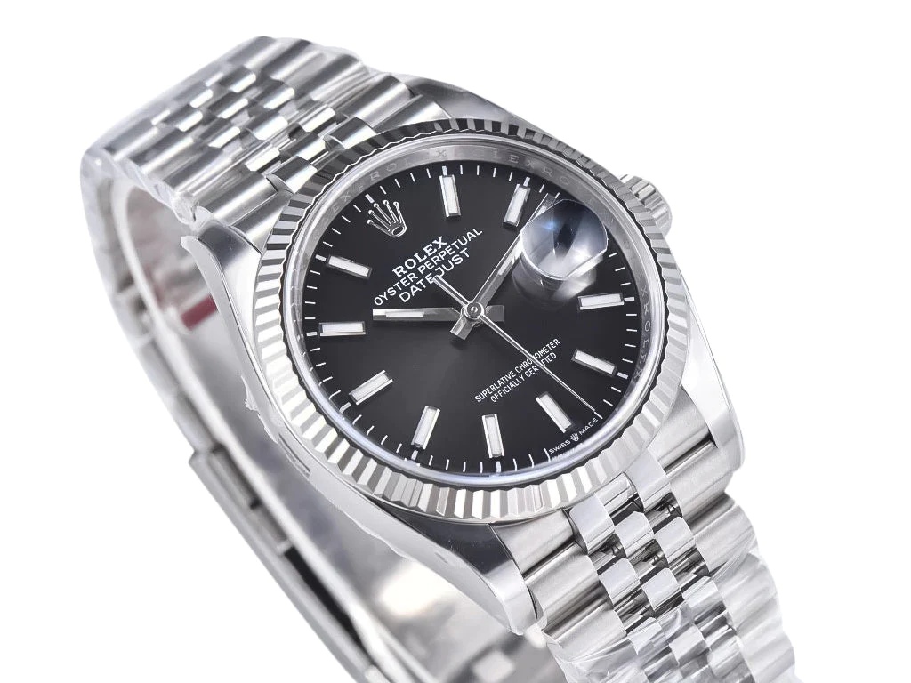 Datejust 36 Stainless Steel on Jubilee with Black Dial and Fluted Bezel