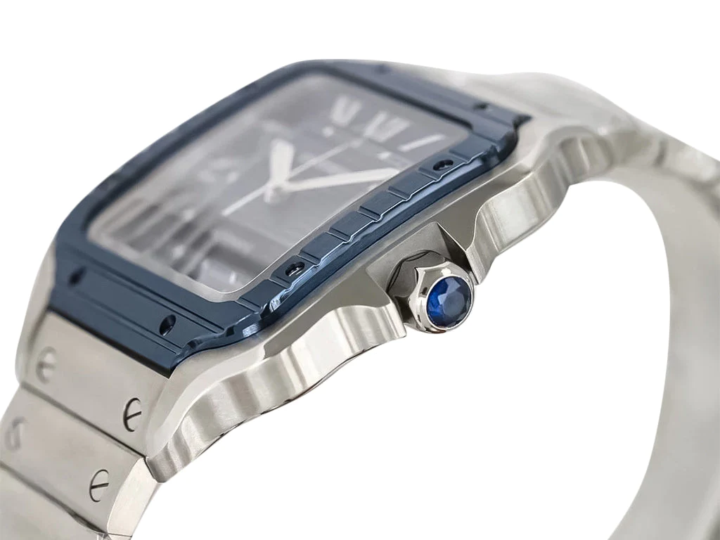 Santos Large Stainless Steel with Blue Dial and Blue Bezel (40mm)