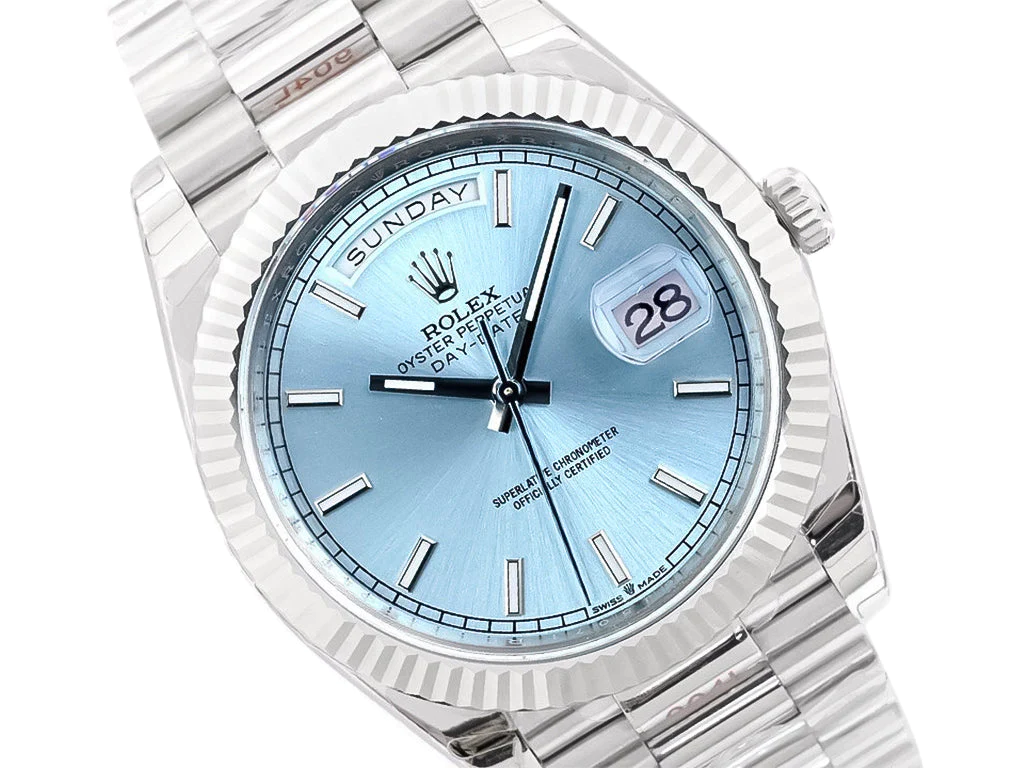 Day-Date 40 Platinum 'President' with Ice Blue Dial and Fluted Bezel