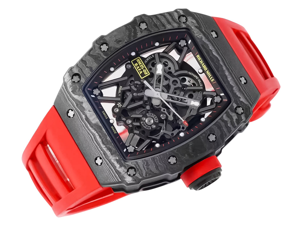 RM 35-02 Rafa Black Bezel Red Markers Red Rubber Strap (49mm)