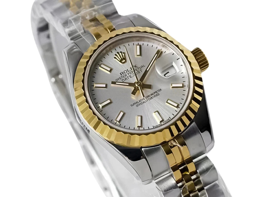 Lady-Datejust 28 Two Tone Yellow Gold on Jubilee with Silver Dial and Fluted Bezel