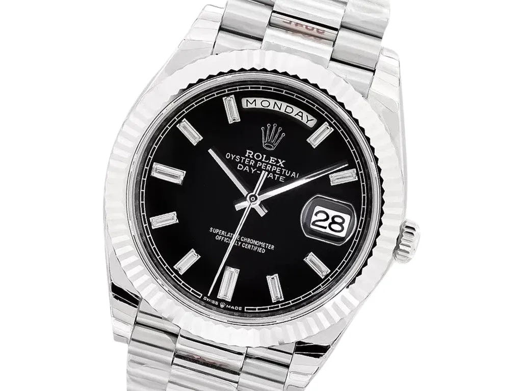 Day-Date 40 White Gold 'President' with Black Diamond Dial and Fluted Bezel