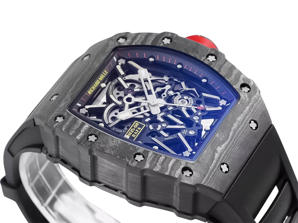 RM 35-02 Rafa Black Bezel Red Markers Black Rubber Strap (49mm)