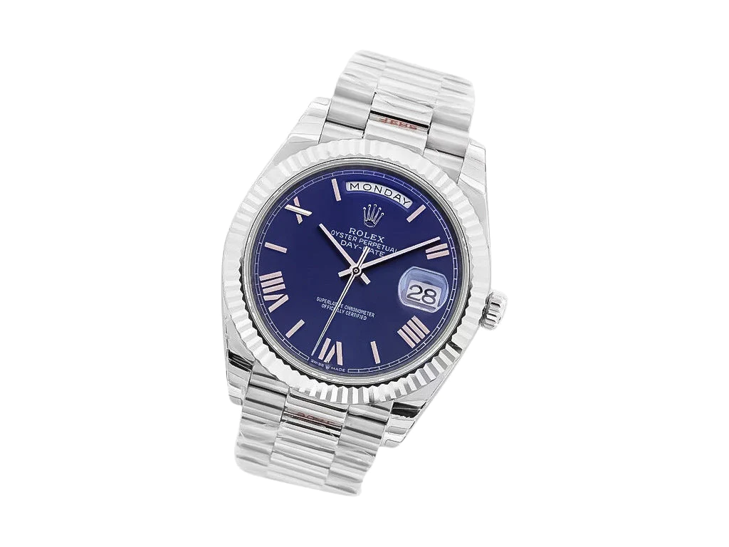 Day-Date 40 White Gold 'President' with Blue Dial (Roman Numerals) and Fluted Bezel