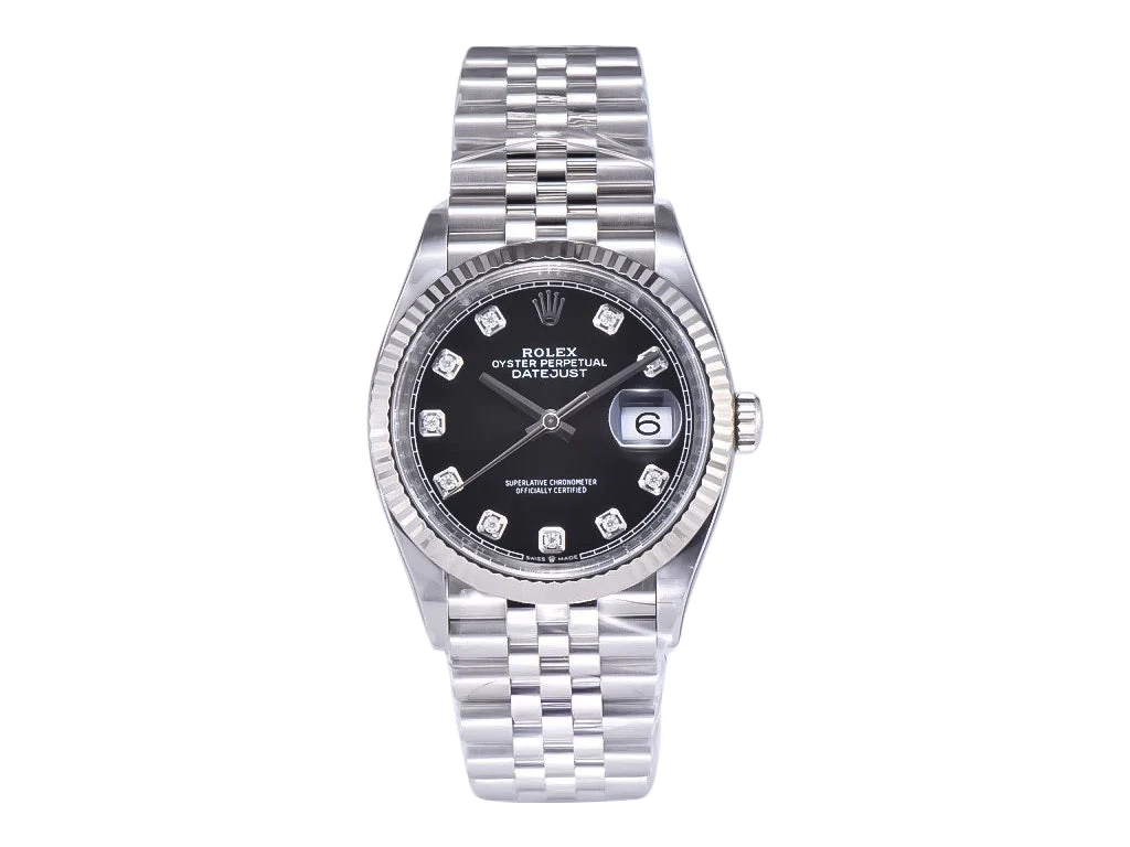 Datejust 36 Stainless Steel on Jubilee with Diamond Black Dial and Fluted Bezel