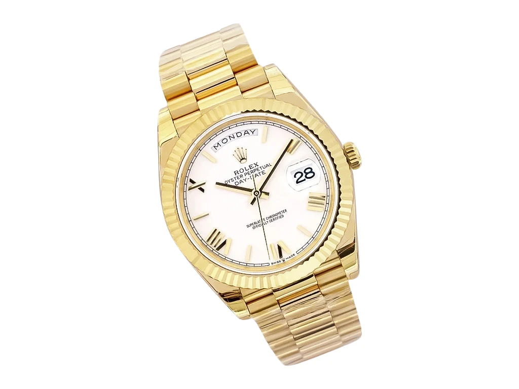 Day-Date 40 Yellow Gold 'President' with White Dial (Roman Numerals) and Fluted Bezel