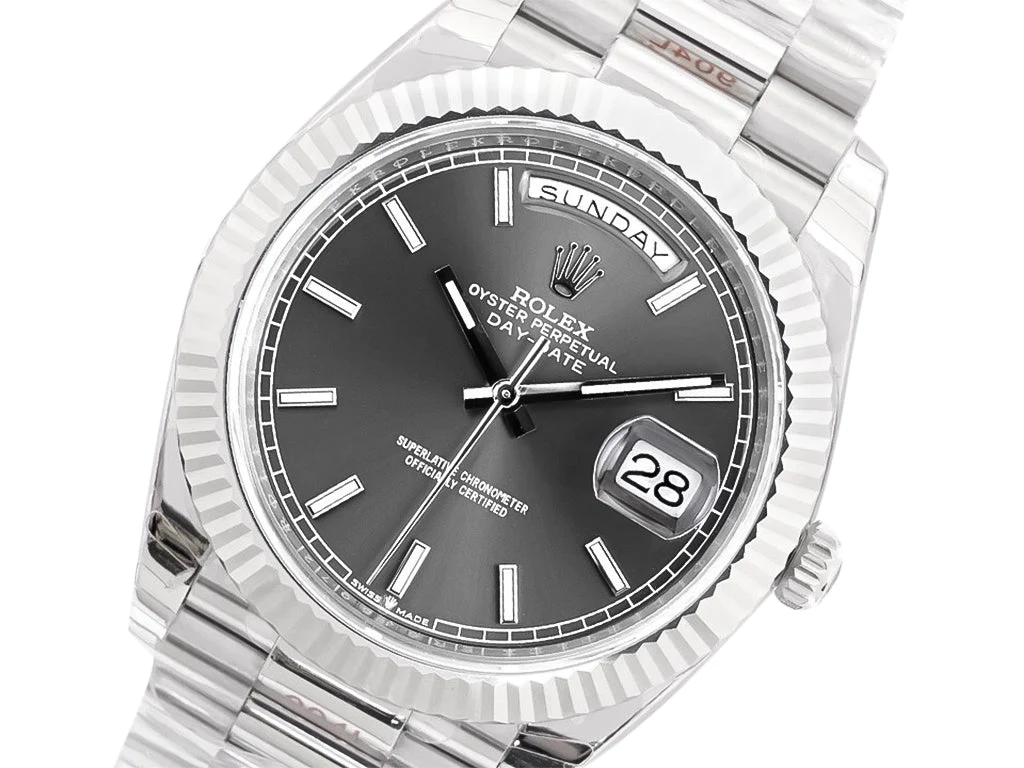 Day-Date 40 White Gold 'President' with Grey Dial and Fluted Bezel