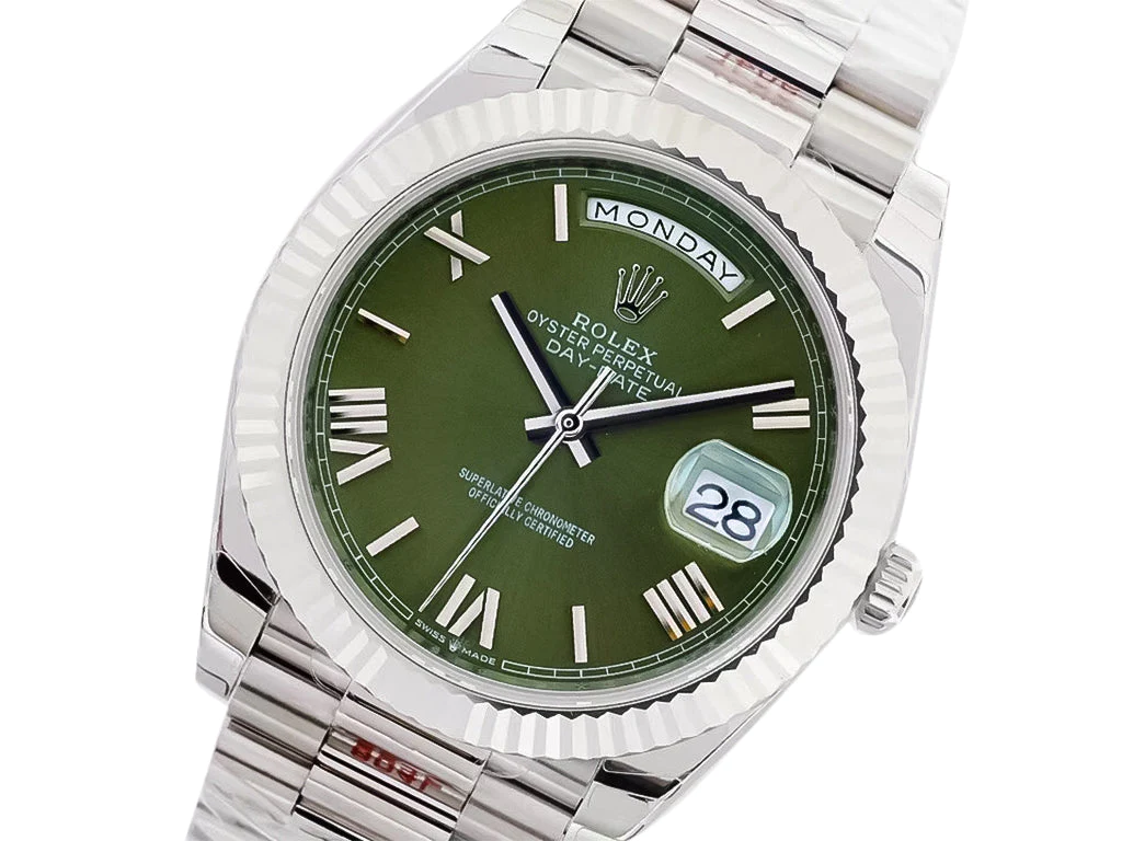 Day-Date 40 White Gold 'President' with Green Dial (Roman Numerals) and Fluted Bezel