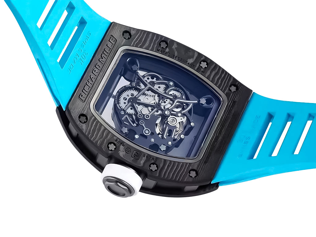 RM055 Bubba Watson White Dial Black Bezel Blue Rubber Strap (49mm)