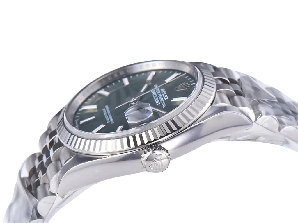Datejust 36 Stainless Steel on Jubilee with Palm Motif Green Dial and Fluted Bezel