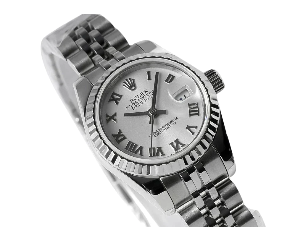 Lady-Datejust 28 Stainless Steel on Jubilee with White Dial (Roman Numerals) and Fluted Bezel