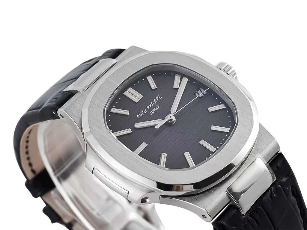 Nautilus Stainless Steel with Grey Dial on Leather Strap (40mm)