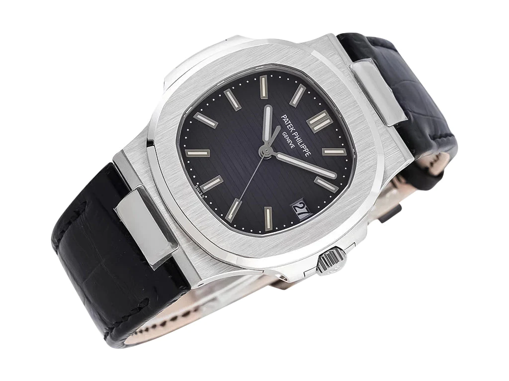 Nautilus Stainless Steel with Grey Dial on Leather Strap (40mm)