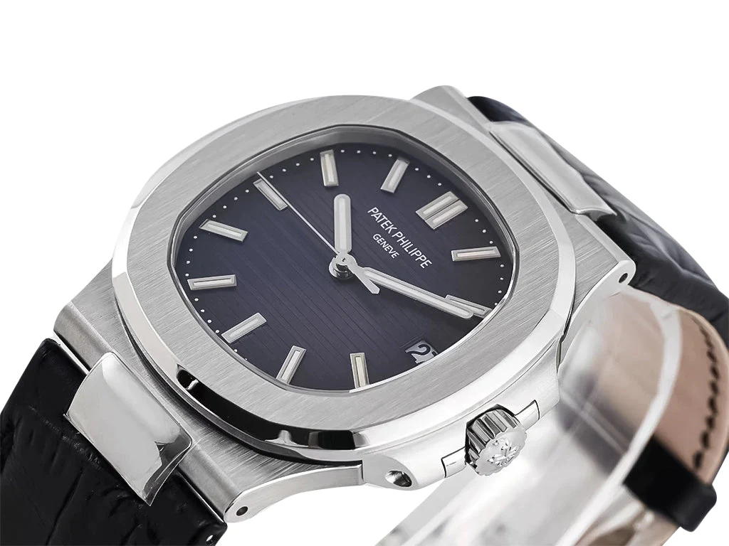 Nautilus Stainless Steel with Grey Dial on Leather Strap (40mm)